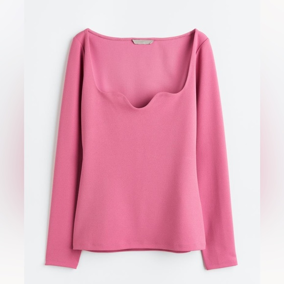 H&M NWT Womens Fitted Jersey Top Pink Size Small - Picture 2 of 5